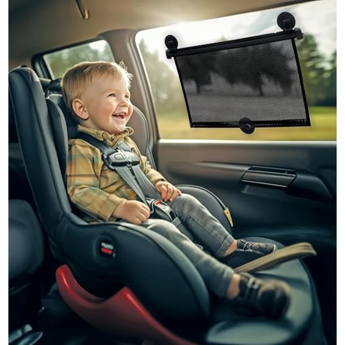 Nuby 14" Roller Vehicle Side Window Sun Protection Shade for Baby | 2 Pack | Pull Down with Suction Cups and Press Button Roll Up | Black by Nuby - Image 5