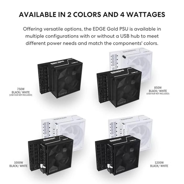 Lian Li EDGE1200W Fully Modular Low-Noise ATX Power Supply - ATX 3.1 & PCIE 5.1 Compliant - Cybenetics Gold Efficiency - 12V-2x6 Cable - L-Shape Design - with USB/Fan Hub - Black (EG1200G.BH) by Lian Li - Image 2