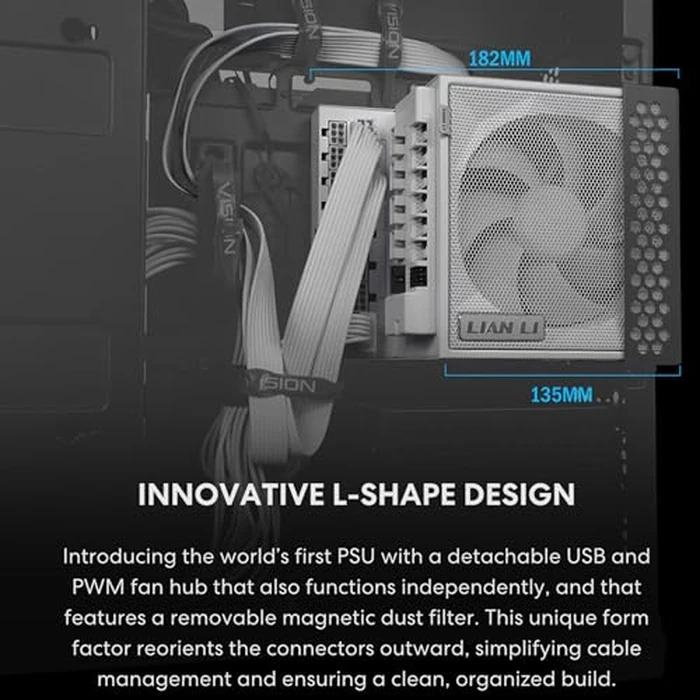 Lian Li EDGE1200W Fully Modular Low-Noise ATX Power Supply - ATX 3.1 & PCIE 5.1 Compliant - Cybenetics Gold Efficiency - 12V-2x6 Cable - L-Shape Design - with USB/Fan Hub - Black (EG1200G.BH) by Lian Li - Image 3