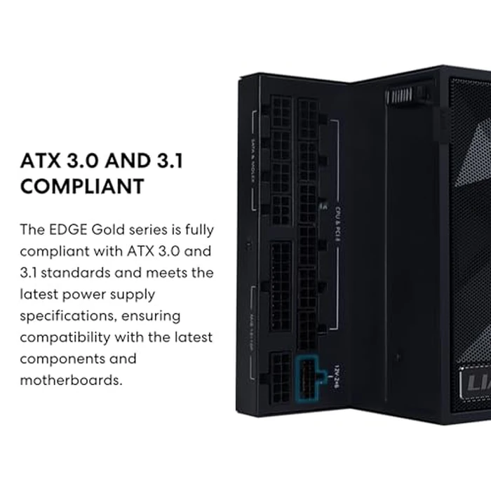 Lian Li EDGE1200W Fully Modular Low-Noise ATX Power Supply - ATX 3.1 & PCIE 5.1 Compliant - Cybenetics Gold Efficiency - 12V-2x6 Cable - L-Shape Design - with USB/Fan Hub - Black (EG1200G.BH) by Lian Li - Image 4