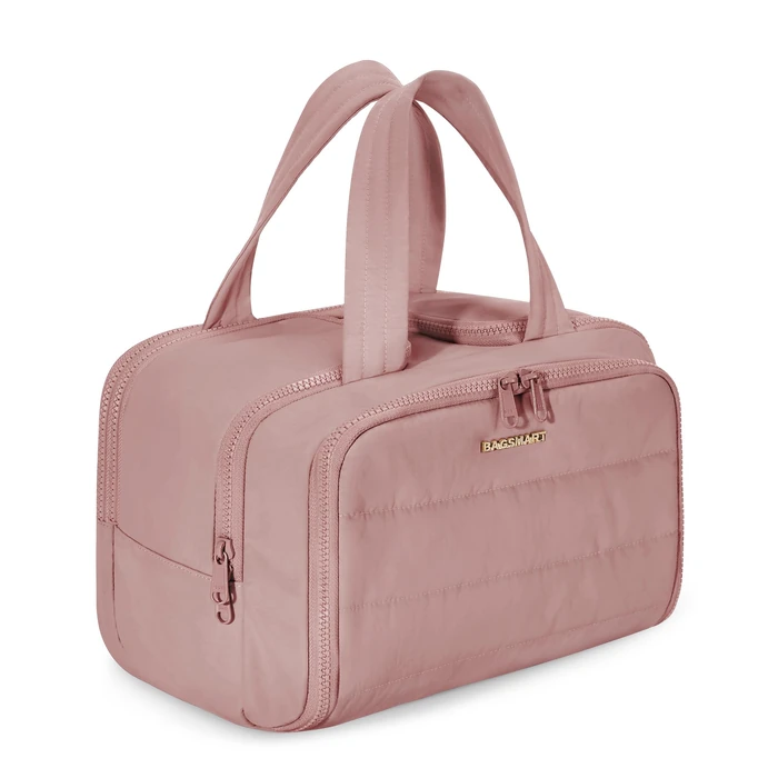 BAGSMART Large Wide-Open Travel Toiletry Bag, Lightweight Puffy Cosmetic Makeup Bag for Women, Travel Organizer Accessories Essentials, Dark Pink by bagsmart - Used - Good condition - CA$25.50