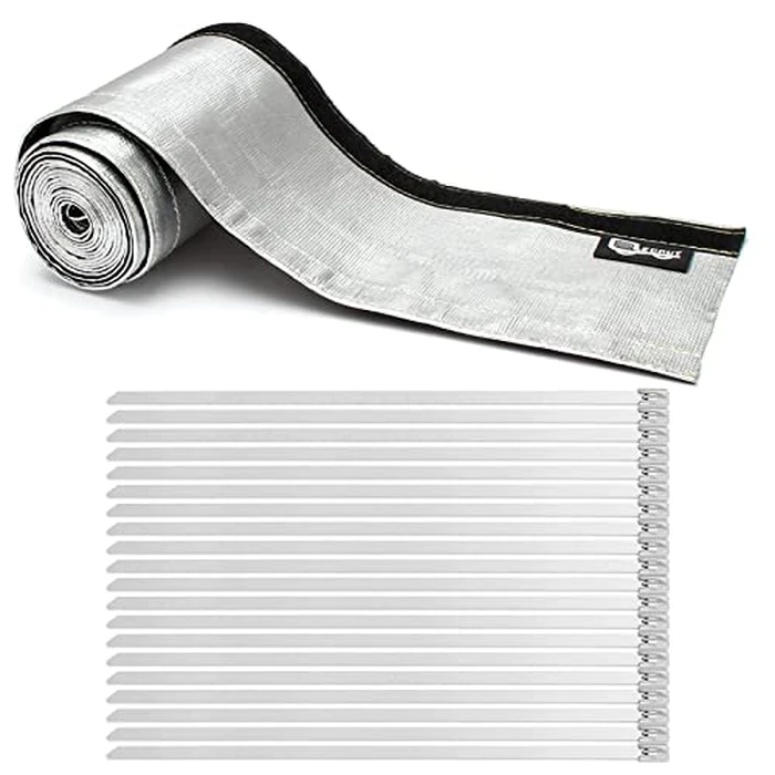 Heat Shroud Aluminized Sleeving Heat Shield fuel line wire heat sleeve 1-1/4''I.D. x 10FT with 20 Pcs 7.8Inch Stainless Steel Cable Metal Zip Ties by LEDAUT - Image 1