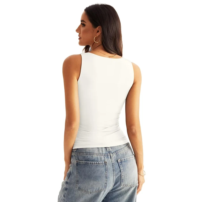 EasyGala Womens V Neck Tank Tops Sleeveless Double Lined Basic Tops Slim Fit Summer Shirts 2025 Cream White by EasyGala - Image 4