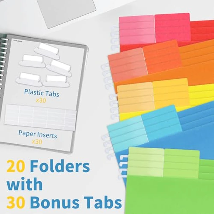 Classification Hanging File Folders 20 Pack, Goefun Letter Size Hanging File Folders with 2 Dividers, 5 Color Assorted, Designed for Desk, Cabinet, or Storage by Goefun - Image 8