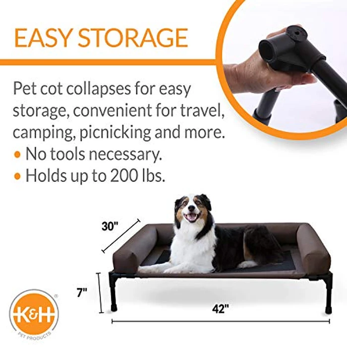 K&H Pet Products Bolster Dog Cot, Cooling Indoor Outdoor Elevated Cot Hammock Dog Bed with Removable Washable Bolsters, Washable Mesh Cover, Raised Metal Frame - Large 42 X 30in Chocolate by K&H Pet Products - Image 2