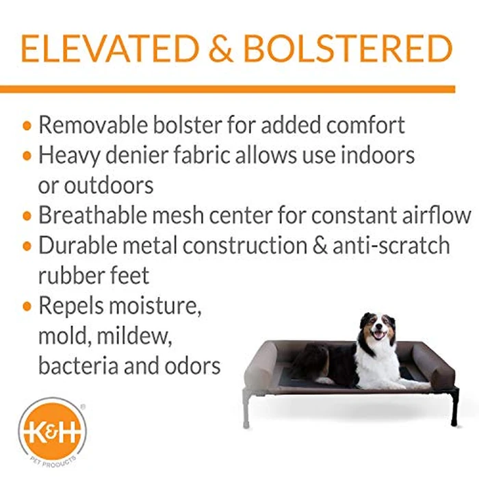 K&H Pet Products Bolster Dog Cot, Cooling Indoor Outdoor Elevated Cot Hammock Dog Bed with Removable Washable Bolsters, Washable Mesh Cover, Raised Metal Frame - Large 42 X 30in Chocolate by K&H Pet Products - Image 3