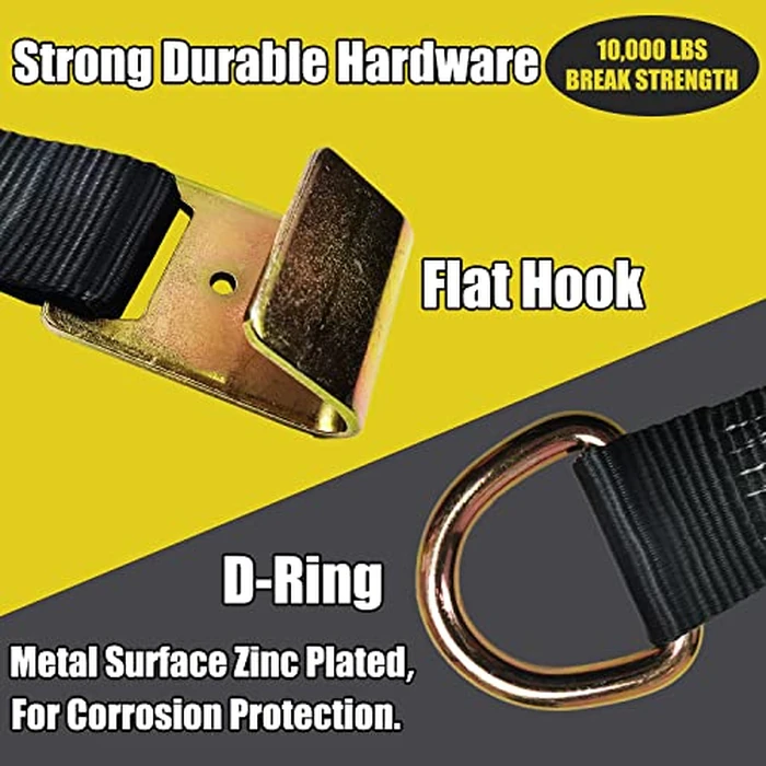 KJE 4 Pack Car Tie Down Straps for Trailers - Tire Ratchet Strap with Flat Hooks - 2" x 10' 10,000LBS Break Strength - Lasso Style Wheel Straps for Hauling UTV, SUV, Any Cars by KJE - Image 4