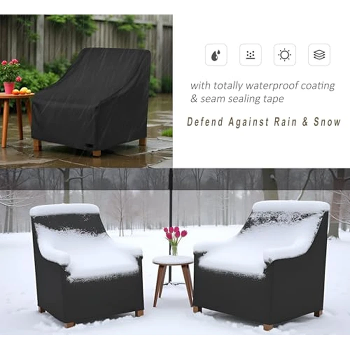 NettyPro Patio Chair Covers Waterproof Outdoor Furniture Swivel Recliner Rocking Lounge Deep Seat Cover, Fits up to 26"W x 28"D x 28"H, 2 Pack, Black by NettyPro - Image 4
