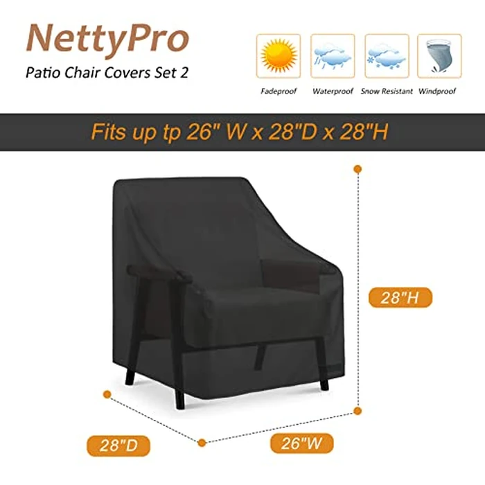 NettyPro Patio Chair Covers Waterproof Outdoor Furniture Swivel Recliner Rocking Lounge Deep Seat Cover, Fits up to 26"W x 28"D x 28"H, 2 Pack, Black by NettyPro - Image 6