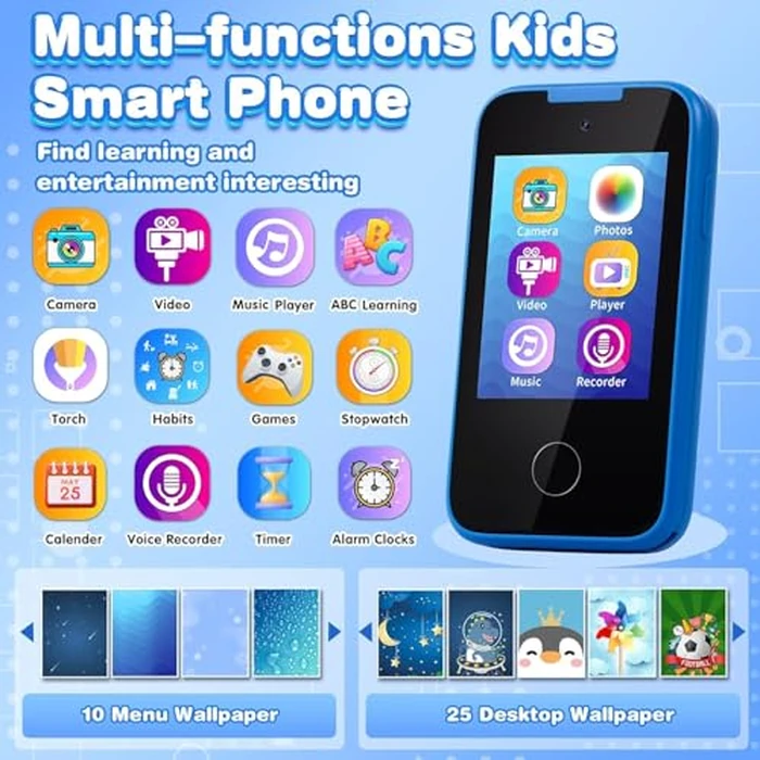 Kids Phone Gifts and Toys for 3-8 Year Olds Boys, Toy Phone with Dual Camera, MP3 Music Player, Games, Habit Tracker Touchscreen Toddler Phone Learning Toy Birthday Gifts for Girls Age 3 4 5 6 7 8 by MOFGDNI - Used - Like New condition - US$25.00