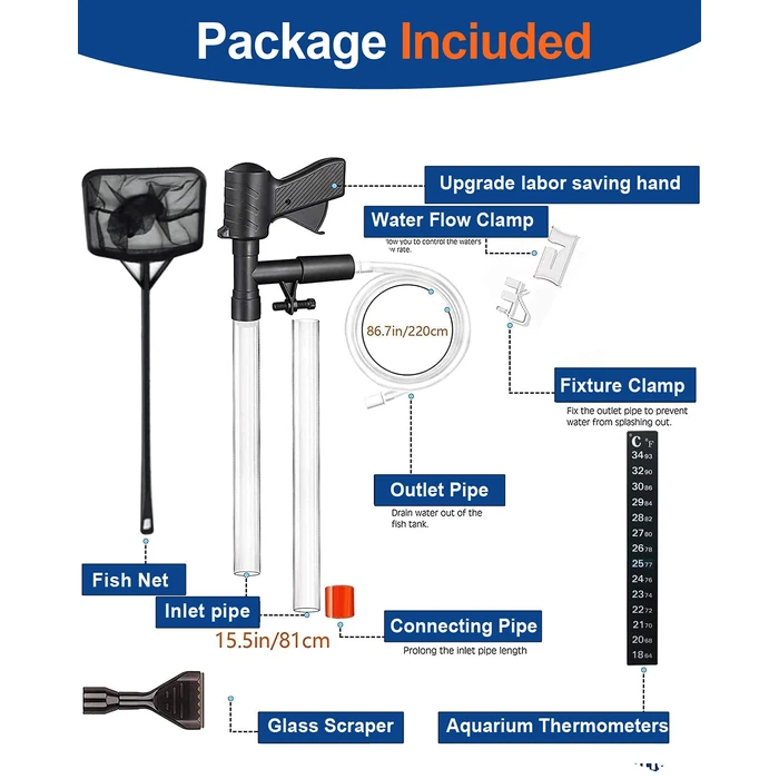 QZQ Aquarium Gravel Cleaner [2026 Edition] Vacuum Fish Tank Vacuum Cleaner Tools for Aquarium Water Changer with Aquarium Thermometers Fish Net kit Use for Fish Tank Cleaning Gravel and Sand by QZQ - Image 2