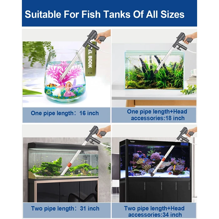 QZQ Aquarium Gravel Cleaner [2026 Edition] Vacuum Fish Tank Vacuum Cleaner Tools for Aquarium Water Changer with Aquarium Thermometers Fish Net kit Use for Fish Tank Cleaning Gravel and Sand by QZQ - Image 6