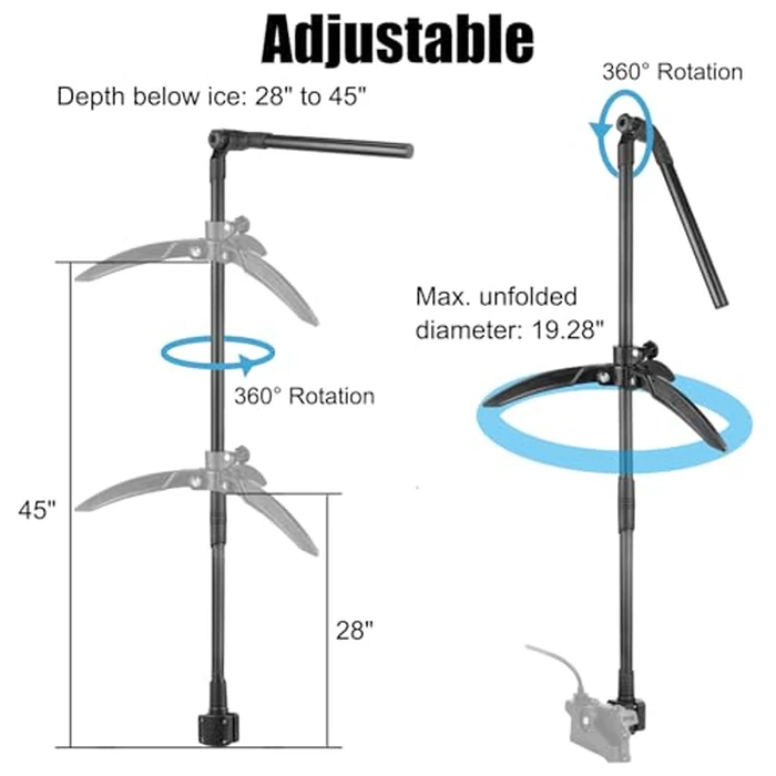 WINDFRD Ice Fishing Transducer Pole with 0 Degree Mount, Livescope Transducer Pole with Tripod Ice Mount, Compatible with Garmin LVS34, Compatible with RAM Mounts C Size/1.5'' Double Socket Arm by WINDFRD - Image 3