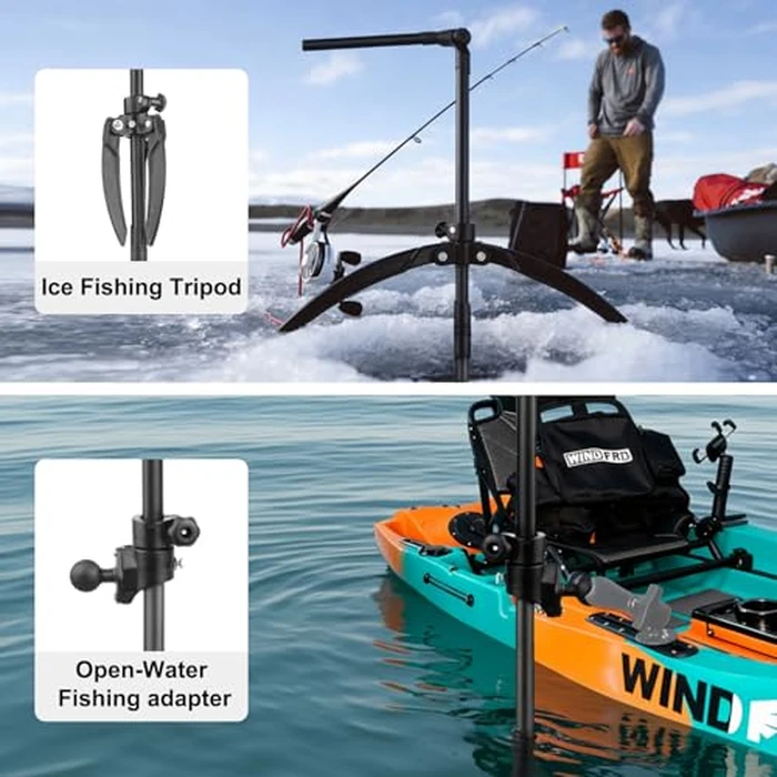 WINDFRD Ice Fishing Transducer Pole with 0 Degree Mount, Livescope Transducer Pole with Tripod Ice Mount, Compatible with Garmin LVS34, Compatible with RAM Mounts C Size/1.5'' Double Socket Arm by WINDFRD - Image 4