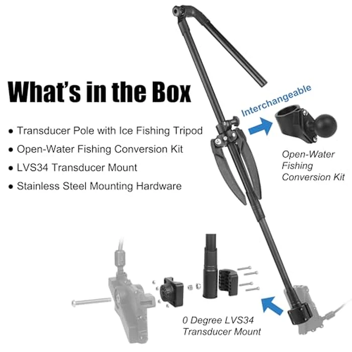 WINDFRD Ice Fishing Transducer Pole with 0 Degree Mount, Livescope Transducer Pole with Tripod Ice Mount, Compatible with Garmin LVS34, Compatible with RAM Mounts C Size/1.5'' Double Socket Arm by WINDFRD - Image 7