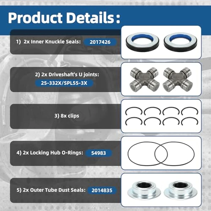 Xxamz Front Axle Shaft U Joint & Knuckle Vacuum Seals & Hub O-Rings & Dust Seals Kit Compatible With Ford Super Duty 05-19 F250/F350/F450/F550 w/Dana Super 60 by Xxamz - Image 3