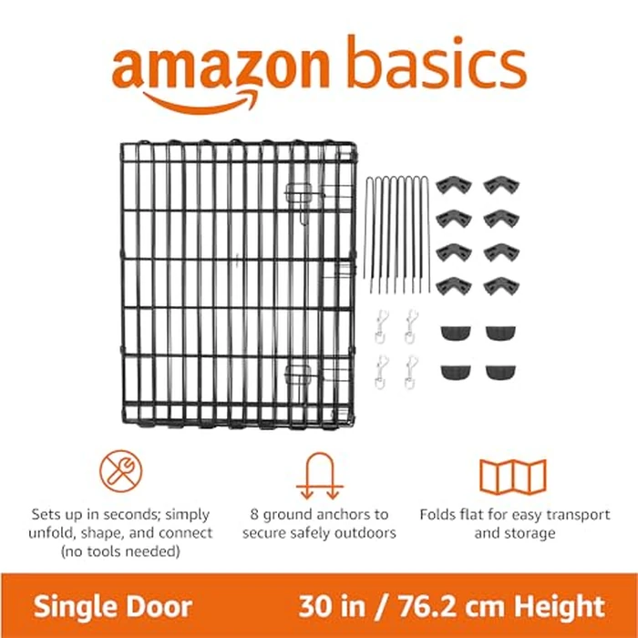 Amazon Basics Foldable Octagonal Metal Exercise Dog Playpen - Indoor/Outdoor, Single Door, Small (8 Panels, 24 x 30), Easy to assemble and store, 30" - Small, Black by Amazon Basics - Image 3