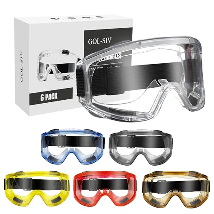 GOL-SIV 6 Pack Safety Goggles, ANSI Z87.1 Anti-Fog Lab Goggles, Adjustable Protective Eye Protection for Men by GOL-SIV - Used - Very Good condition