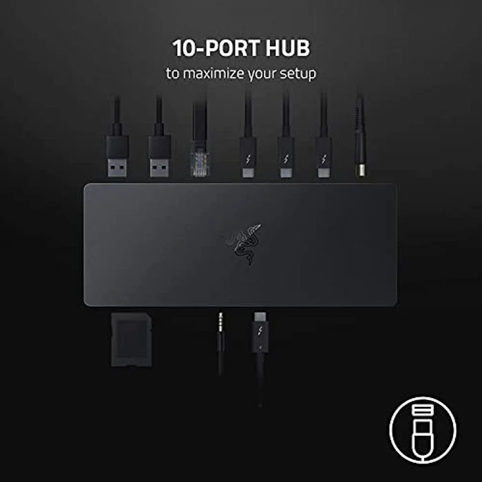 Razer Thunderbolt 4 Dock (Black) 10 Ports Dual 4K or Single 8K Display Output with Chroma RGB Lighting (Renewed) by Razer - Image 3