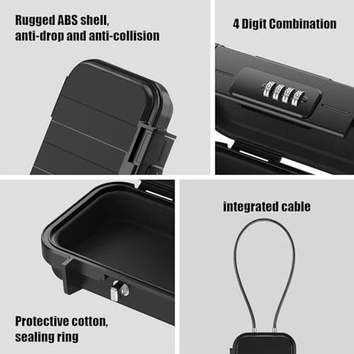 Diyife Travel Safe, [Waterproof] Portable Mini Beach Safe Heavy Duty 4-Digit Combination Lock Box, Anti-Theft Security Small Safe Box with Removable Wire Rope for Home, Office, Cars, Travel, Beach by Diyife - Image 2