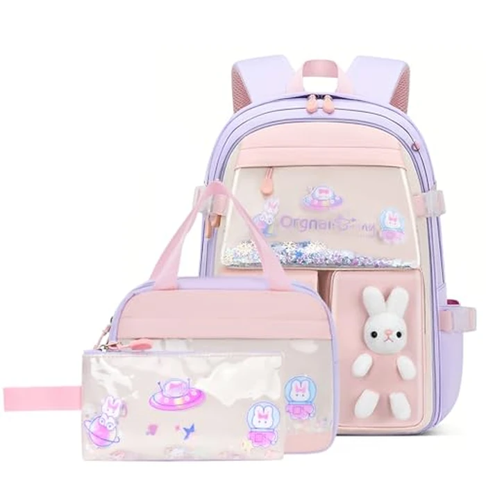 VIDOSCLA 3Pcs Bunny Backpack for Girls Kawaii Kids Backpack Girls Backpack with Lunch Box Set-3Pcs Purple S by VIDOSCLA - Used - Very Good condition - US$17.30