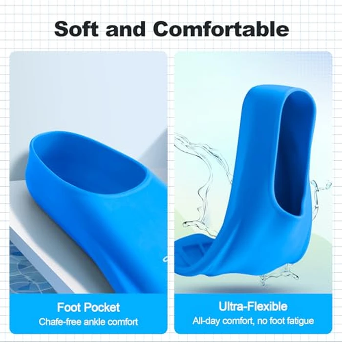 Odoland Swim Fins, Lightweight Snorkel Swimming Training Fins for Snorkeling Diving, Silicone Smooth Swimming Flippers for Youth Adult Women Men,Blue,L by Odoland - Used - Like New condition - CA$25.91