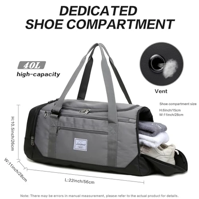 Laripwit Travel Duffle Bag for Men 40L Sports Gym Bag with Wet Pocket & Shoes Compartment Weekender Overnight Backpack for Traveling Duffel Bag Backpack for Women, Gray by Laripwit - Image 5