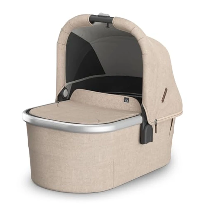 UPPAbaby Bassinet V3 - Compatible with Vista, Cruz, Ridge Strollers - Overnight Sleep Solution - Mattress, Sheet and Bug Shield Included - Declan (Oat Mélange/Silver Frame) by UPPAbaby - Used - Like New condition - CA$173.99