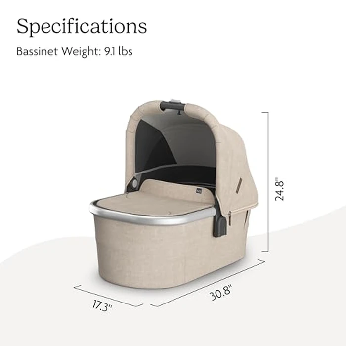 UPPAbaby Bassinet V3 - Compatible with Vista, Cruz, Ridge Strollers - Overnight Sleep Solution - Mattress, Sheet and Bug Shield Included - Declan (Oat Mélange/Silver Frame) by UPPAbaby - Image 7