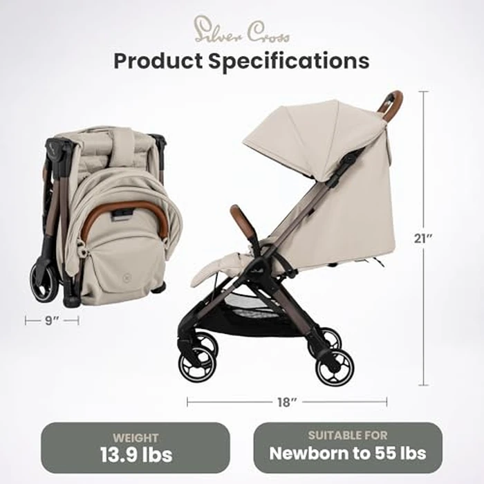 Silver Cross Clic Compact Stroller - Lightweight Travel Stroller for Newborn to Toddler (Birth to 55 lbs.), One-Hand Fold, Lie-Flat Seat, Airplane Cabin Approved, UPF50+ Canopy by Silver Cross - Image 3