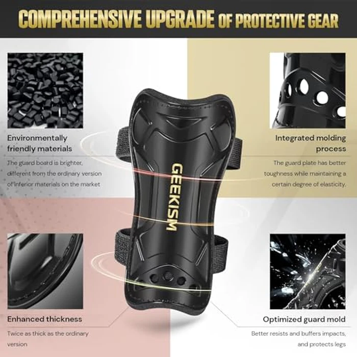 Soccer Shin Guards for Youth Kids Toddler, Upgraded Double Straps & Thicker, More Stable Protected Soccer Equipment - Football Gear for 3-5-7 4-6-8-10-12-14 Years Old Child Teens Boys Girls (Black, L) by Geekism - Image 6