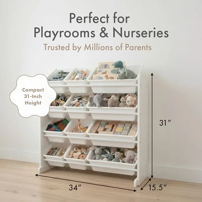Humble Crew Kids Toy Storage Organizer with 12 Plastic Bins, White - Removable Bins for Playroom, Bedroom, Toddler Furniture for Boys and Girls Ages by Humble Crew - Image 7