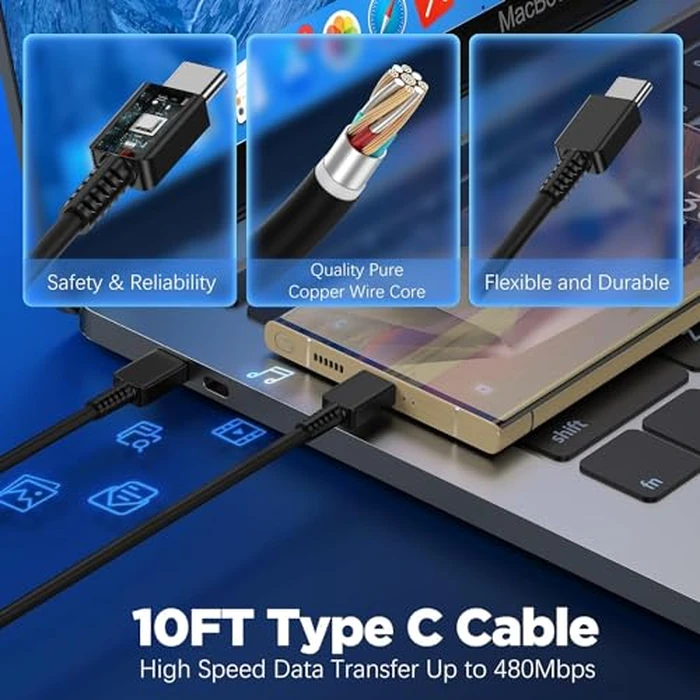 45W USB C Super Fast Charger and 10ft Type C to C Charging Cable Cord Long, USB C Wall Charger Block Adapter Plug for Samsung Galaxy S26/S25/S24 Ultra/S23+/S22 Plus/S21/S20/iPhone 17 16 15 Pro Max by QGRHO - Image 6