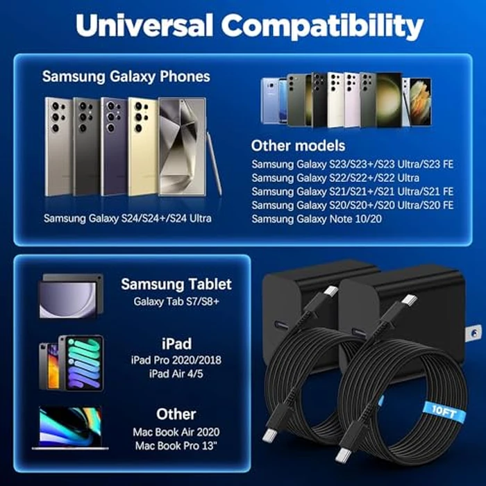 45W USB C Super Fast Charger and 10ft Type C to C Charging Cable Cord Long, USB C Wall Charger Block Adapter Plug for Samsung Galaxy S26/S25/S24 Ultra/S23+/S22 Plus/S21/S20/iPhone 17 16 15 Pro Max by QGRHO - Image 7