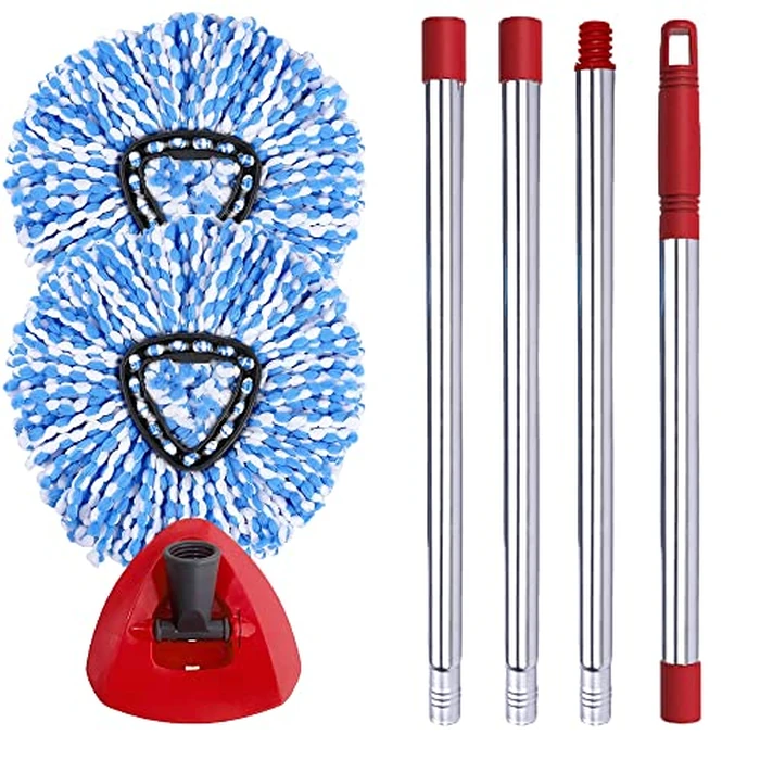 ANREKEYH Spin Mop Head, Base, Handle Replacement for O-ceda EasyWring RinseClean Microfiber Spin Mops, 2 Microfiber Mop Refills, 1 Triangle Head Cover and 30-58in Handle (Blue (2-Tank System)) by ANREKEYH - Used - Very Good condition