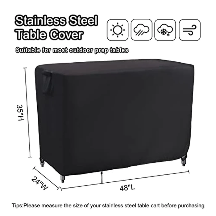 Kingling Outdoor Table Cover 48 Inch, Waterproof Stainless Steel Table Cover Metal BBQ Table Covers Weather Protection for Patio Kitchen Work/Prep Tables - 48''L x 24''W x 35''H(Black) by Kingling - Image 2