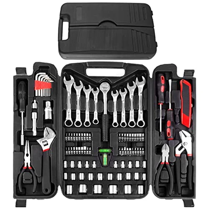 TLGREEN 95 Piece Tool Set, Tool Kit, Mechanics Tool Set, Portable Toolbox with Adjustable Wrench Pliers Socket Bits, with Plastic Toolbox, for House Apartment Garage (Red) by TLGREEN - Image 1