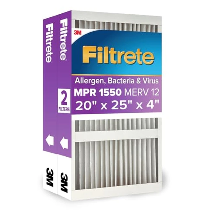 Filtrete 20x25x4 Slim Fit (3.75" width), AC Furnace Air Filter, MPR 1550, MERV 12, Fits Lennox & Honeywell Devices, Electrostatic Air Cleaning Filter, 2-Pack (actual size 19.50 x 24.50 x 3.75) by Filtrete - Used - Good condition
