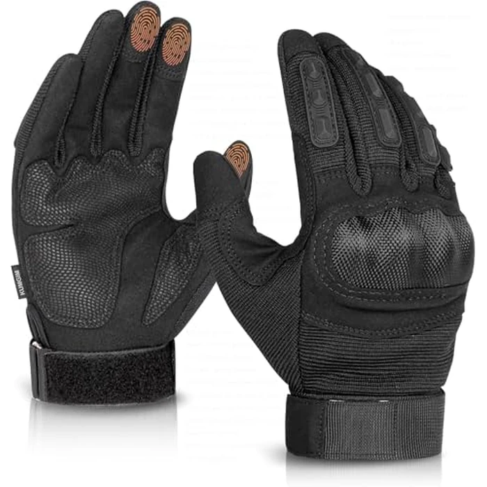 Tactical Gloves for Men and Women, Motorcycle Gloves Black Touchscreen with Hard Shell for Airsoft, Paintball, Motocross, Hunting, Shooting, Camping, ATV Riding, Outdoor Sports, Work (Black, X-Large) by KUMGIM - Used - Like New condition