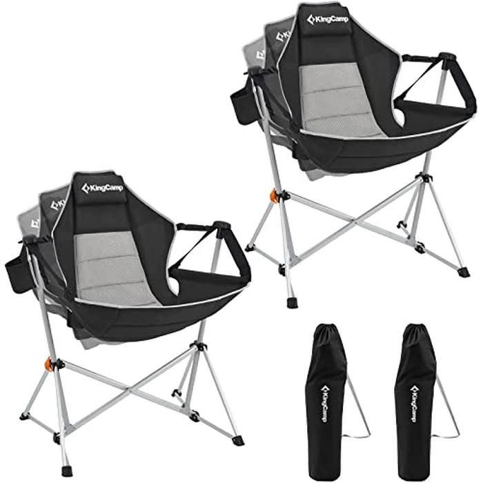 KingCamp Hammock Camping Chairs, Swinging Portable Camp Chairs for Adults, 400lbs Heavy Duty Oversized Folding Rocking Chair with Adjustable Recline, Aluminum Alloy Frame for Outdoor Patio Beach Sport by KingCamp - Used - Very Good condition - US$159.88