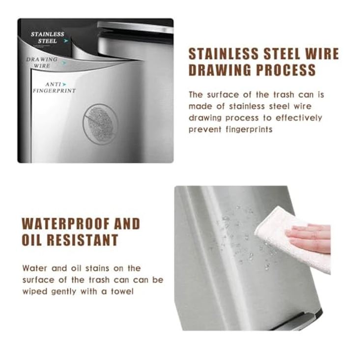 BestOffice 13 Gallon (50L) Trash Can with Lid Garbage Can Commercial Trash Can with Soft-Close Foot Pedal Fingerprint Proof Stainless Steel for Kitchen Home Office Bedroom Bathroom by BestOffice - Image 3