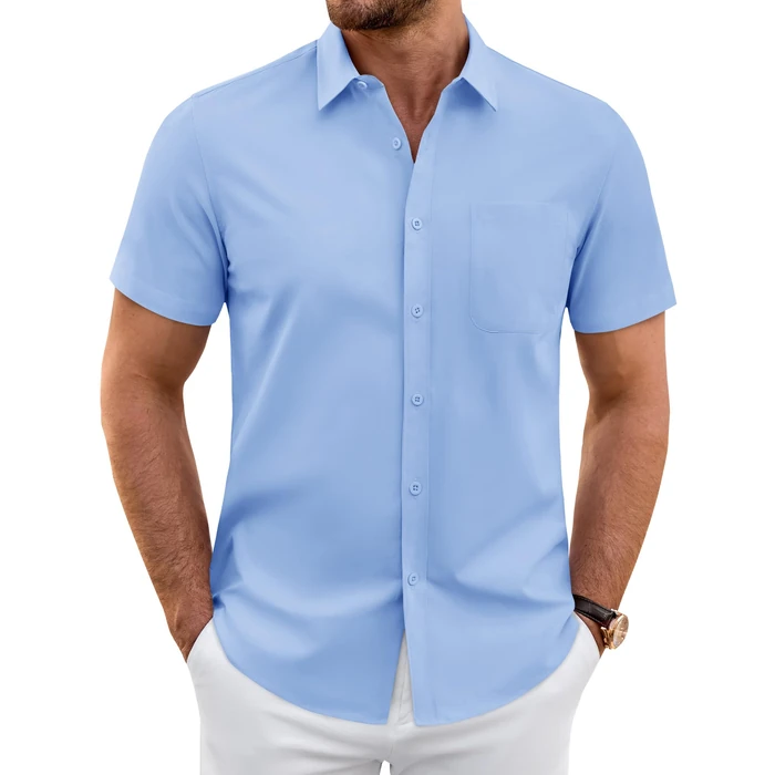 J.VER Mens Blue Dress Shirt Stretch Casual Button Down Solid Untucked Formal Shirt for Summer Wedding Prom by J.VER - Used - Very Good condition