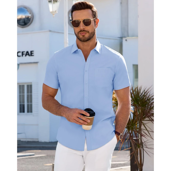 J.VER Mens Blue Dress Shirt Stretch Casual Button Down Solid Untucked Formal Shirt for Summer Wedding Prom by J.VER - Image 4