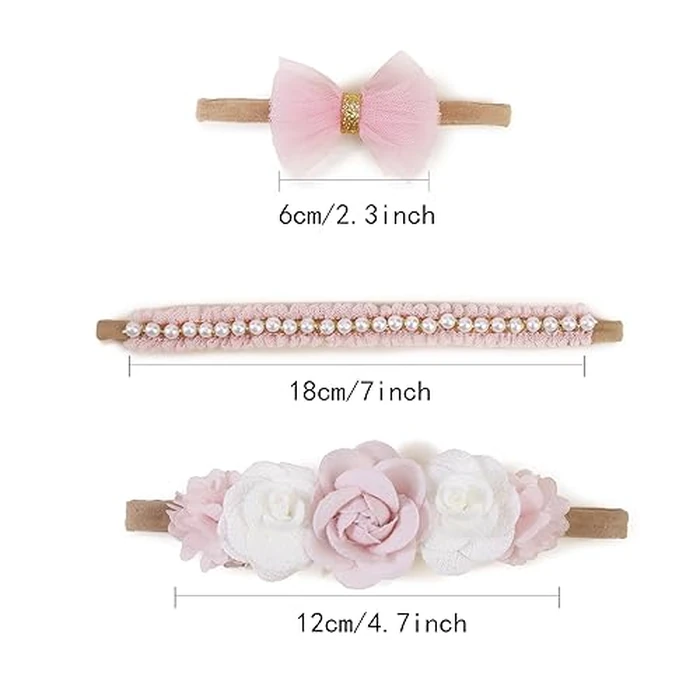 cherrboll Baby Girl Nylon Headbands, 3Pcs Handmade Floral Hair Bows, Stretchy Flower Hairbands for Newborns Infants Toddlers by cherrboll - Image 5