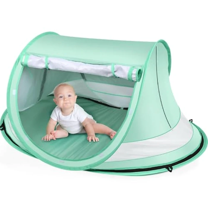 Kapeazo Baby Beach Tent, Large Pop Up Portable Sun Shade with Mosquito Net, Indoor Baby Play Tent for Travel, Beach, UPF 50+ UV Protection Sun Shelters by Kapeazo - Used - Very Good condition - US$27.15