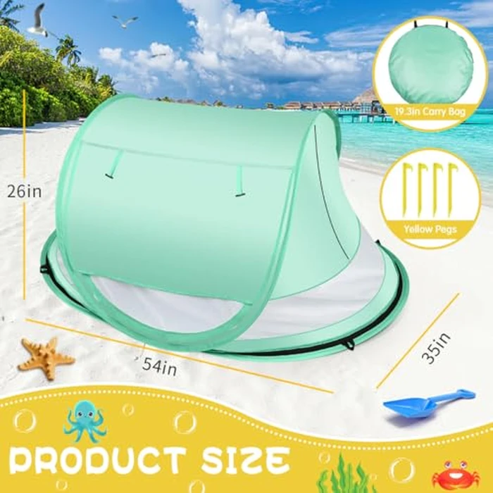 Kapeazo Baby Beach Tent, Large Pop Up Portable Sun Shade with Mosquito Net, Indoor Baby Play Tent for Travel, Beach, UPF 50+ UV Protection Sun Shelters by Kapeazo - Image 2