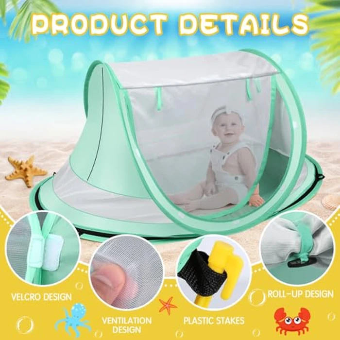Kapeazo Baby Beach Tent, Large Pop Up Portable Sun Shade with Mosquito Net, Indoor Baby Play Tent for Travel, Beach, UPF 50+ UV Protection Sun Shelters by Kapeazo - Image 4