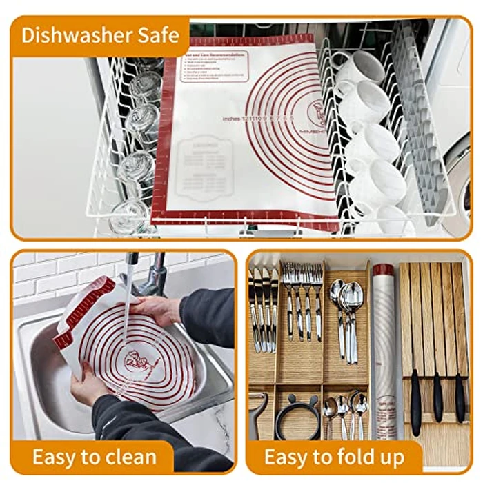 Silicone Baking Mat, Non Stick Pastry Mat Sheet for Dough Rolling, Nonslip Fondant/Pie Crust Mat, Counter Mat Oven Liner Mat for Making Cookies Macarons Bread Baking Supplies Extra Large 26 x 16 Inch by Mimekitchen - Image 6