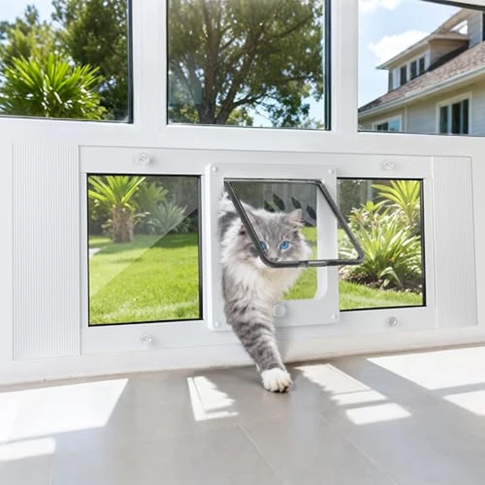 Slevoo Cat Door for Window, Energy-Saving High-Seal Window Pet Door with 4 Lock Modes, Tool-Free Install, Heavy-Duty Aluminum Frame, Multi-Pet Compatible (24''-28'') by Slevoo - Image 2