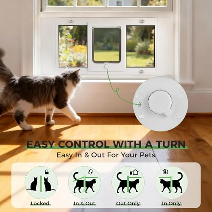Slevoo Cat Door for Window, Energy-Saving High-Seal Window Pet Door with 4 Lock Modes, Tool-Free Install, Heavy-Duty Aluminum Frame, Multi-Pet Compatible (24''-28'') by Slevoo - Image 5